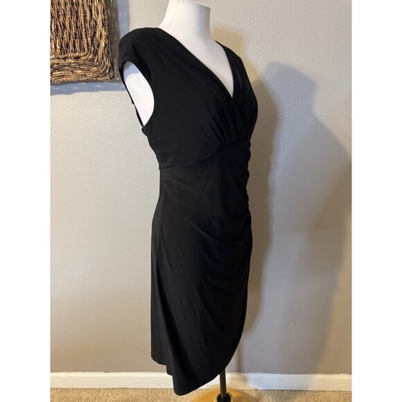 Ralph Lauren Dress Black 16 V Neck Stretch Washable Career Church Cap Sleeve - Picture 7 of 12